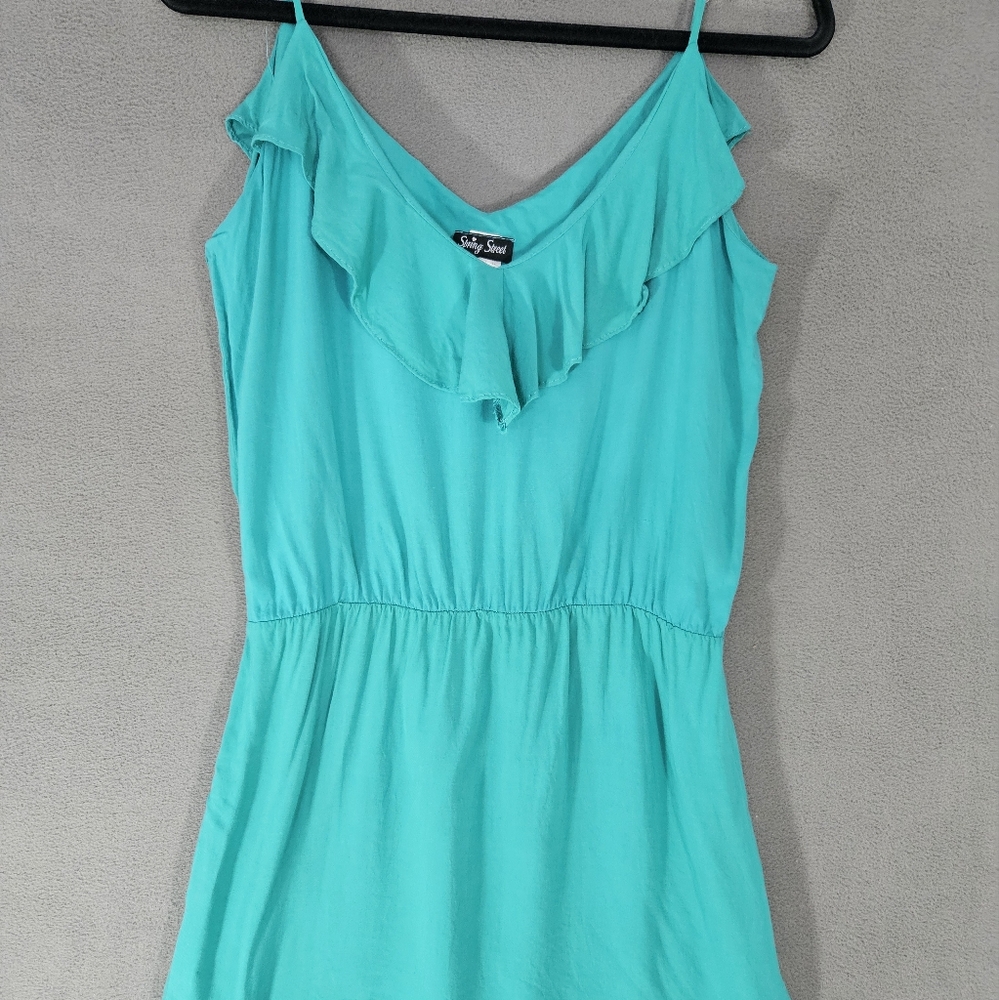 Vintage 90s Spring Street Womens Large Mini Dress Green Ruffles Tank